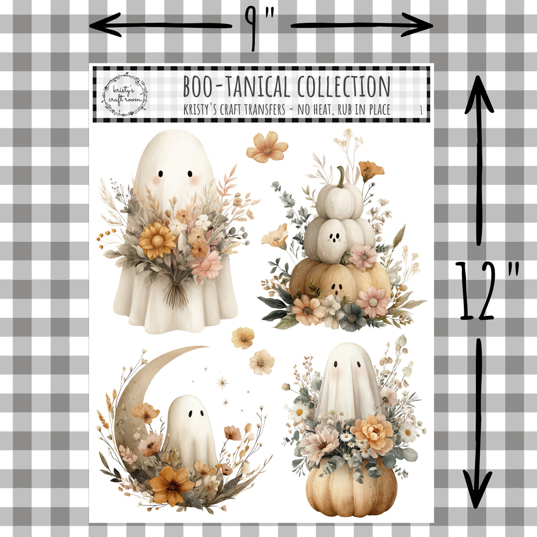 BOO-Tantical - Over the Moon Botanical Ghosts Rub On Transfers - 1