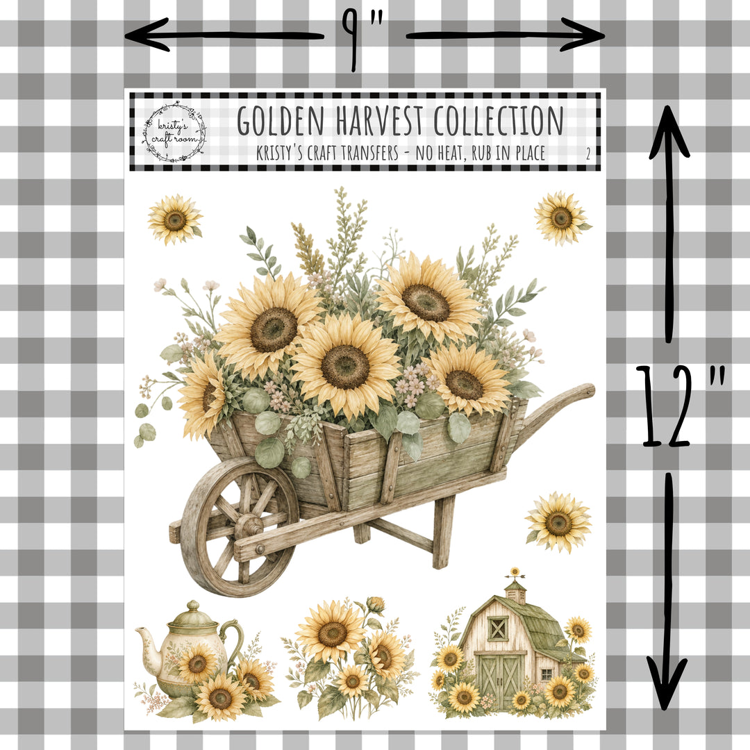 Golden Harvest - Sunflowers with Wheelbarrow Rub On Transfers - 2