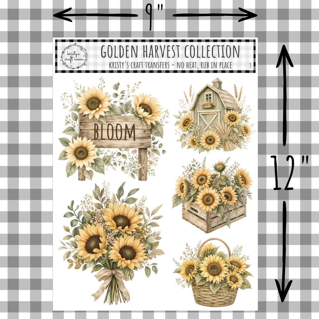 Golden Harvest - Sunflower Bloom Rub On Transfers - 3
