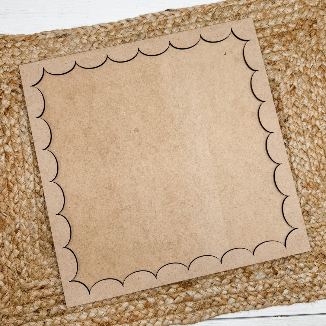 Large Scalloped Square Frame Wood Blank 10"x10"