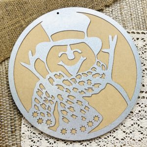 happy snowman wood base with a galvanized metal cutout overlay great for winter crafting