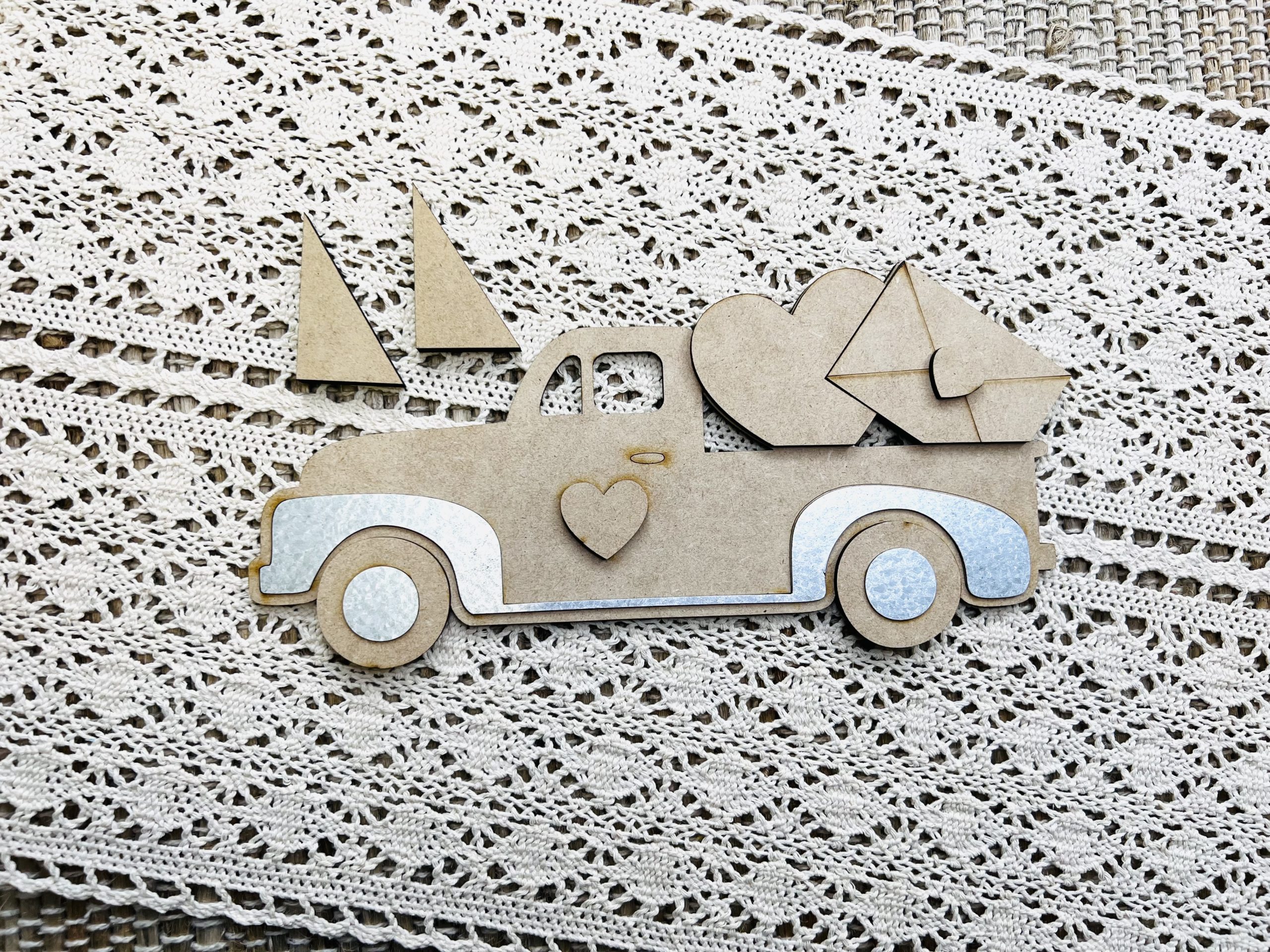 Valentines truck for crafting with wood and metal cutouts