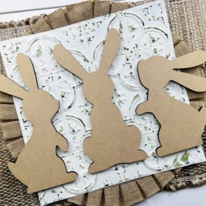 This is a wood cutout bundle featuring three different bunnies in different poses