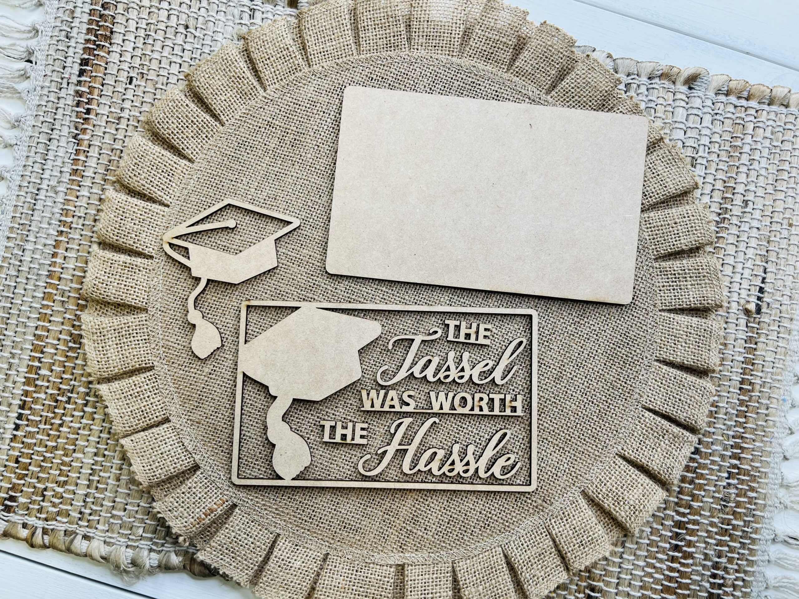 This is a wood cutout set for crafting. This wood cutout set includes individual pieces that can be assembled together to create a graduation themed craft
