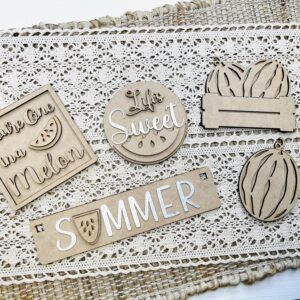 Wood and metal cutouts for crafting and diy projects. watermelon theme for tiered tray display or crafting embellishment