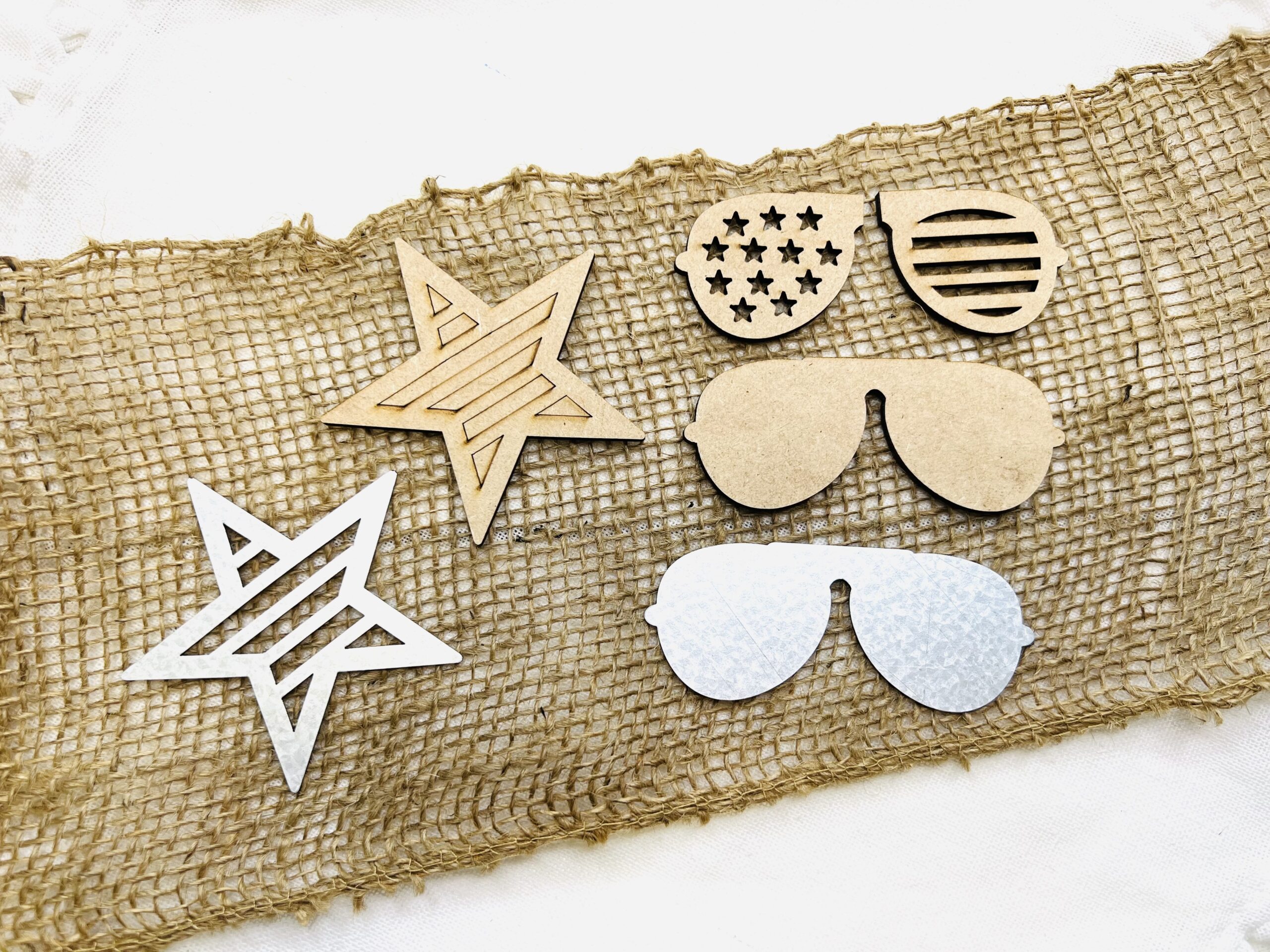 sunglasses ans star shape wood and metal cutout for diy crafting