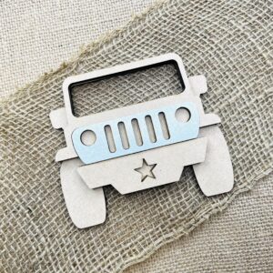 Jeep shape wood and metal cutout for diy crafting